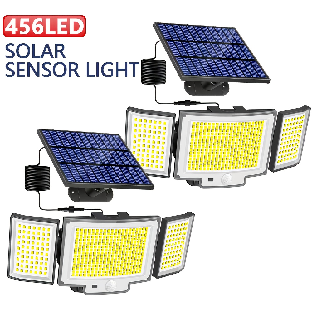 TEMU 456 Leds Upgrade Solar Spotlight With Motion Sensor 270° Lighting Angle, Outdoor Solar Wall Lights Flood Lamp, 3 Ip65 Lamp With 5m Cable, Easter