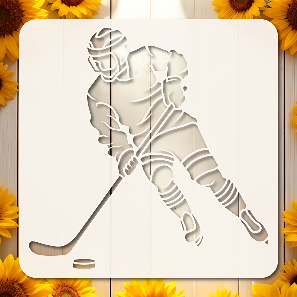 TEMU 1 pochoir de dessin de de hockey, 7,87*7,87 pouces, pochoir d'artisanat réutilisable, - Pochoir de motif d'athlète de hockey sur glace pour