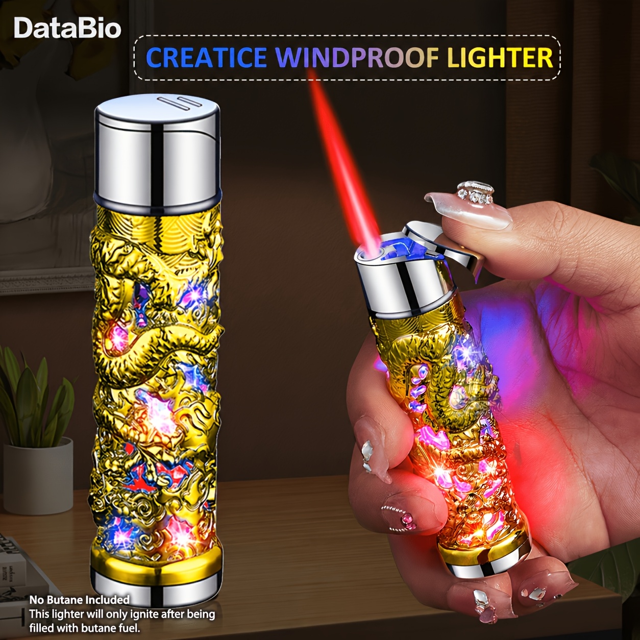 TEMU Brique de Dragon en ( Butane), Coupe-Vent, Dragon à Flamme Jet, Tendance, Fantaisie Réglable et Rechargeable pour Activités de , Cadeaux de Noël