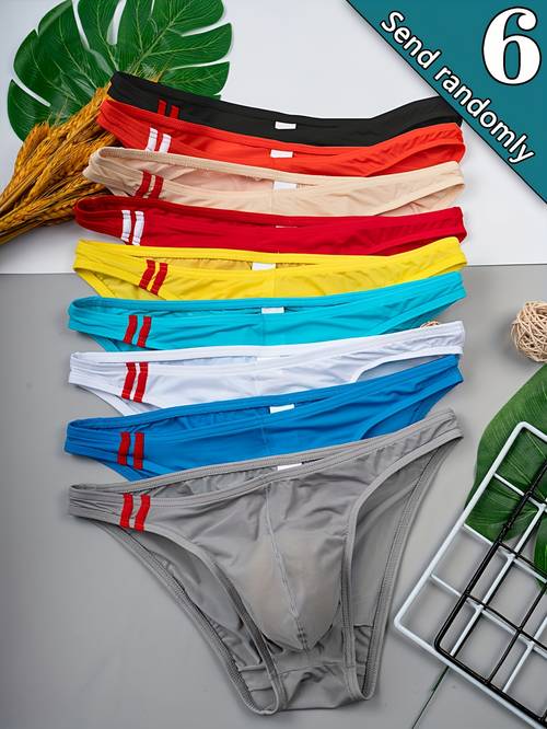 6pcs random mens solid color quick dry briefs multi color high breathable comfortable mens u shape fitted briefs mens summer casual soft briefs