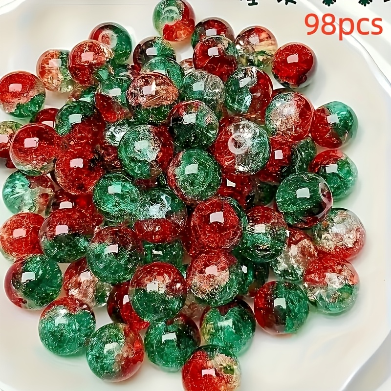 TEMU Lot de 98 perles craquelées dégradées de Noël de 8 mm, perles rouges et vertes pour la fabrication de bracelets de couple, cadeaux de Noël, pour