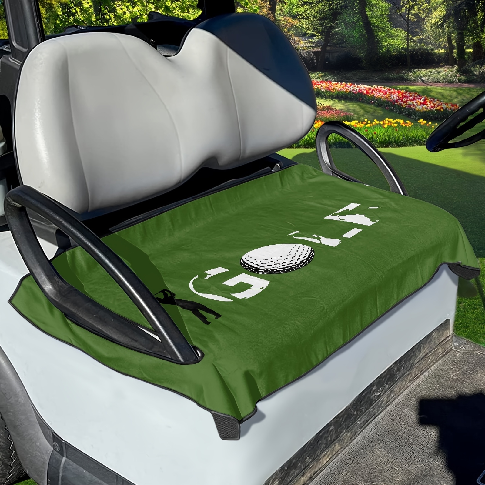 a set of green background golf ball printed golf cart seat covers additions for golf cart blankets   double seat blankets a gift for golf enthusiasts