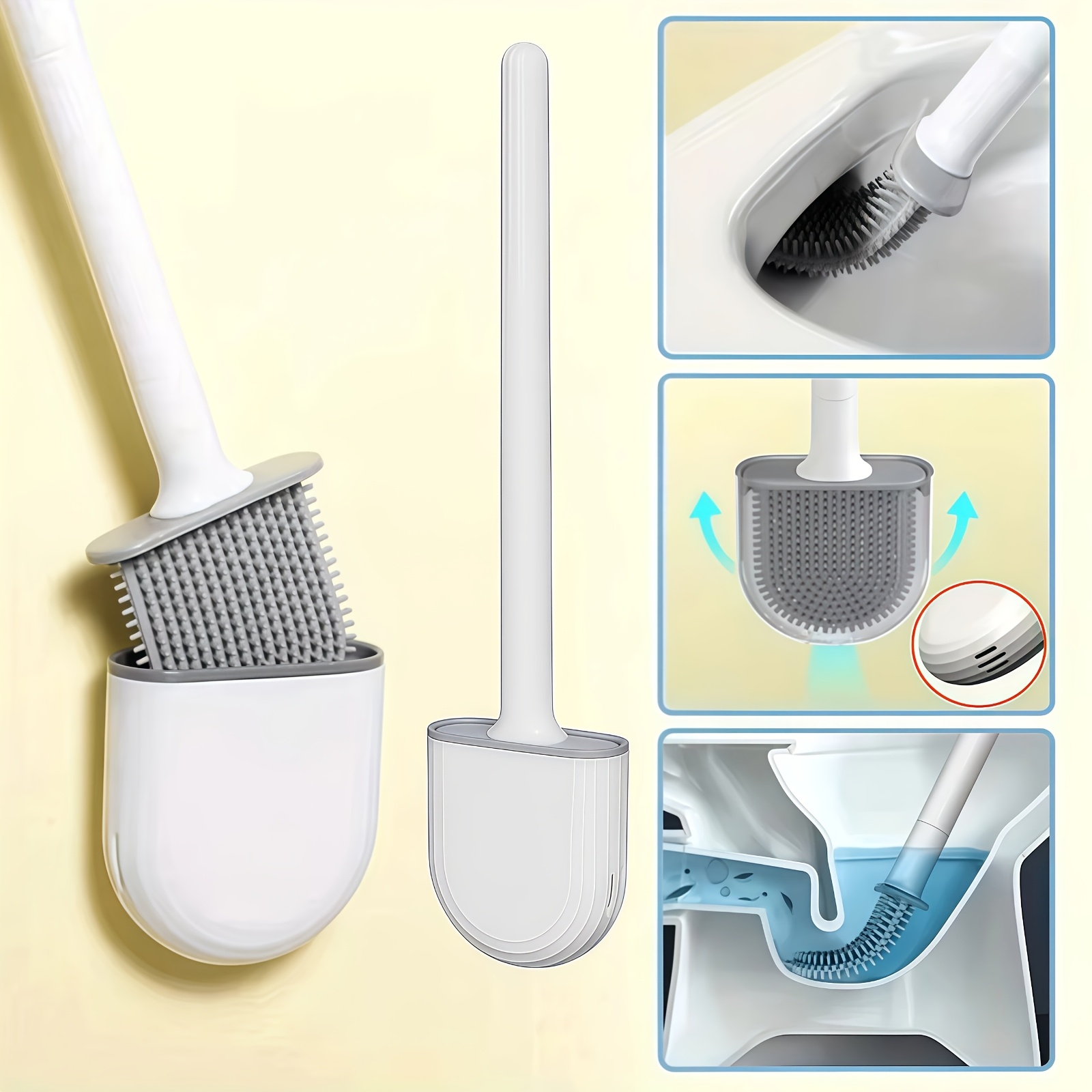 Reusable Silicone Toilet Brush With A Splicing Handle, Designed For Cleaning Of Bathrooms And Hard-to- Corners