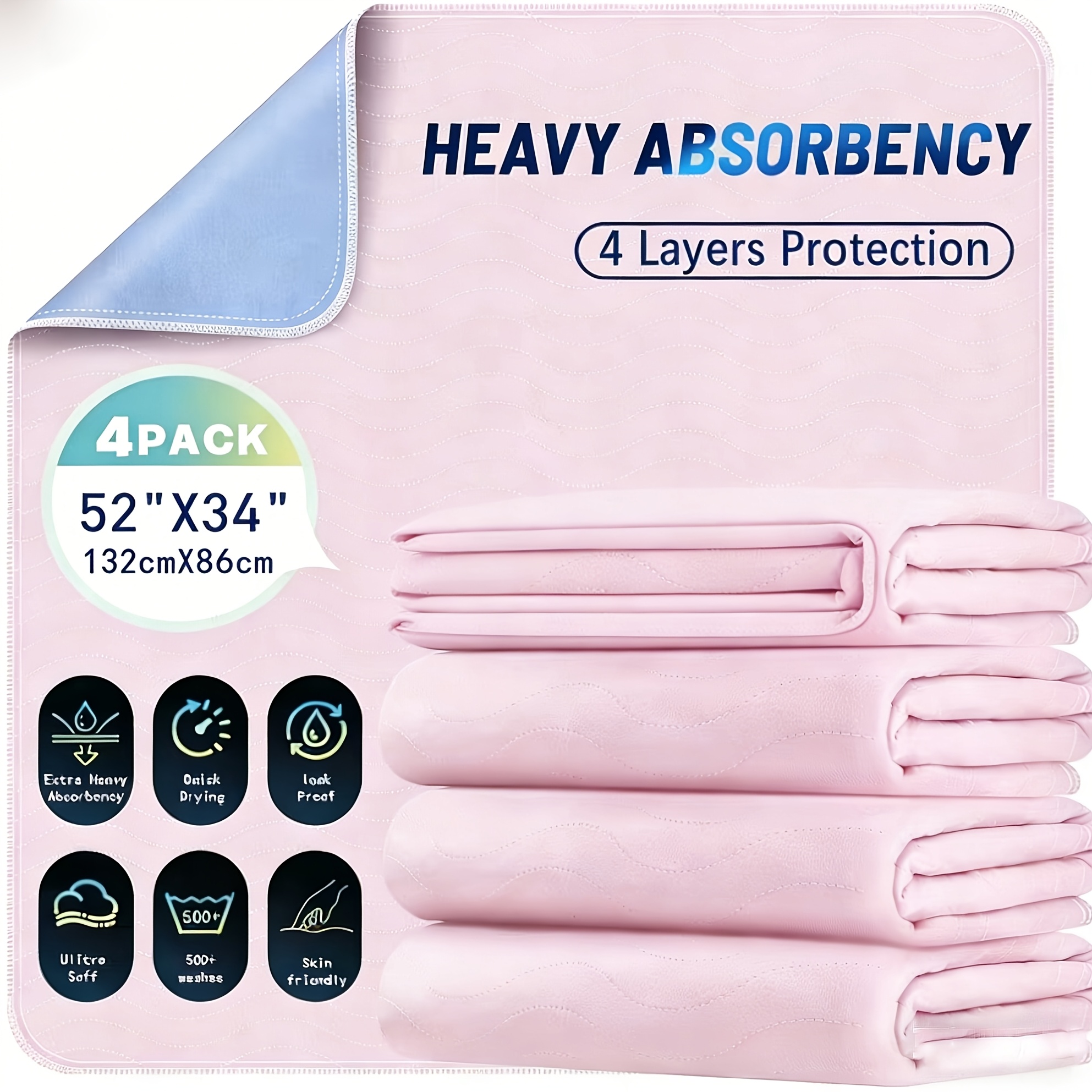 E-shop 4er-Pack (132x86cm)/2er-Pack (91x86cm)/1er-Pack (91x86cm) Extra Schwere Saugfähige Waschbare Unterlagen, Schnelltrocknende Stillunterlagen