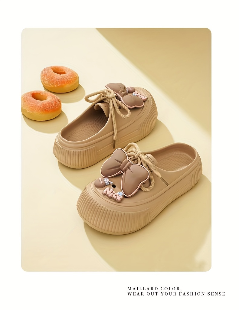 Perfect for Easter Gifts, Essential for Parties, 2025 Summer New Arrival, Japanese and Korean Style Slip-On Non-Slip Women's Sandals with Bow Detailing, Thick Sole Elasticity, Lightweight Breathable, Suitable for Home, Outdoor, Office, and Gatherings