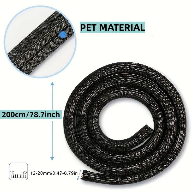 TEMU Un protecteur de câble extensible de 2 mètres avec un diamètre de 13 mm, adapté aux câbles TV, ordinateur, USB et de voiture - Fabriqué en