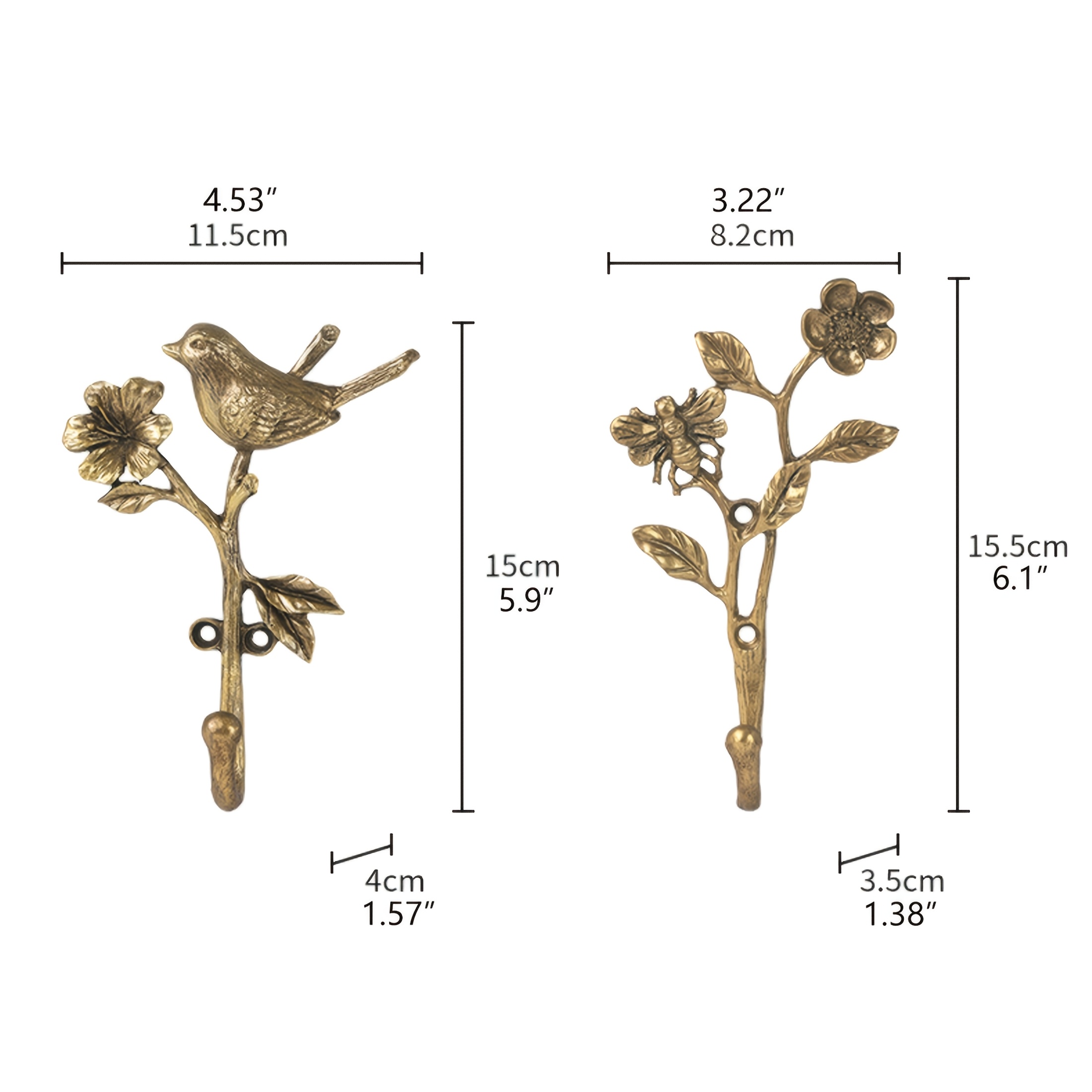 TEMU 2pcs Vintage-inspired Metal Wall Hooks - Elegant European Style With Bird, Flower & - Hanging Coats, Bags & Keys - Decor For Living Room, Kitchen, Bathroom, Room Decor