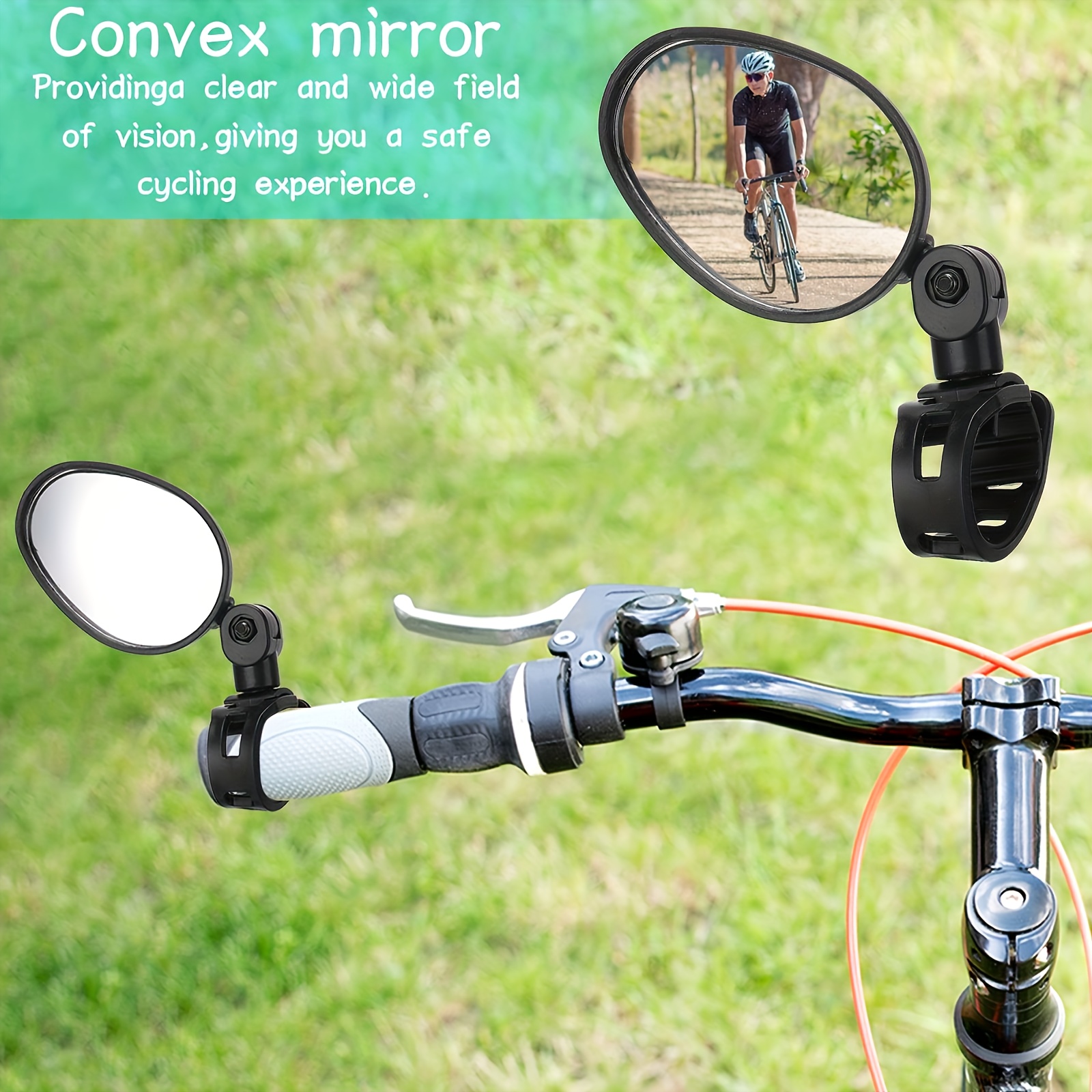 [360° Rotatable Bike Mirror Fit] Durable, Fit 360° Rotatable Bike Mirror - Oval Acrylic Convex Rear View, Shockproof Handlebar Mirror for Mountain & Road Bikes