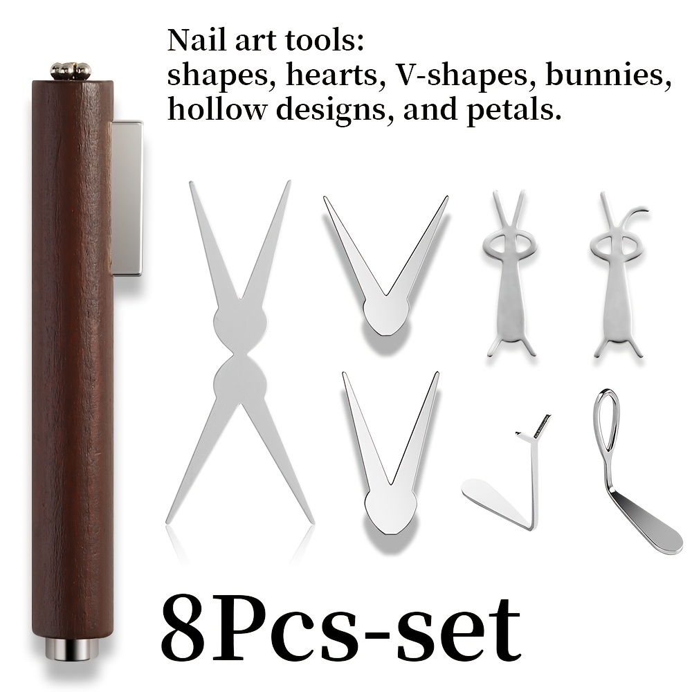 TEMU 8pcs Set Of Nail Cat-eye Molds, Powerful 3-in-1 Magnets, Nail Shaping Tools, Including Various Shapes: Heart, , Rabbit, Hollow Heart, And Petal