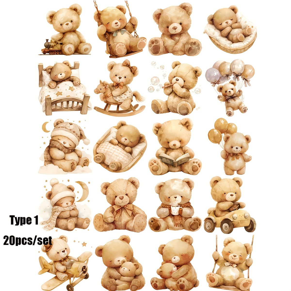Image of 1 Pack Of Retro Cute Bear Hand Account Sticker Retro Cute Bear Handmade Sticker Decoration Diary Album Photo School Handmade Material Sticker Decoration