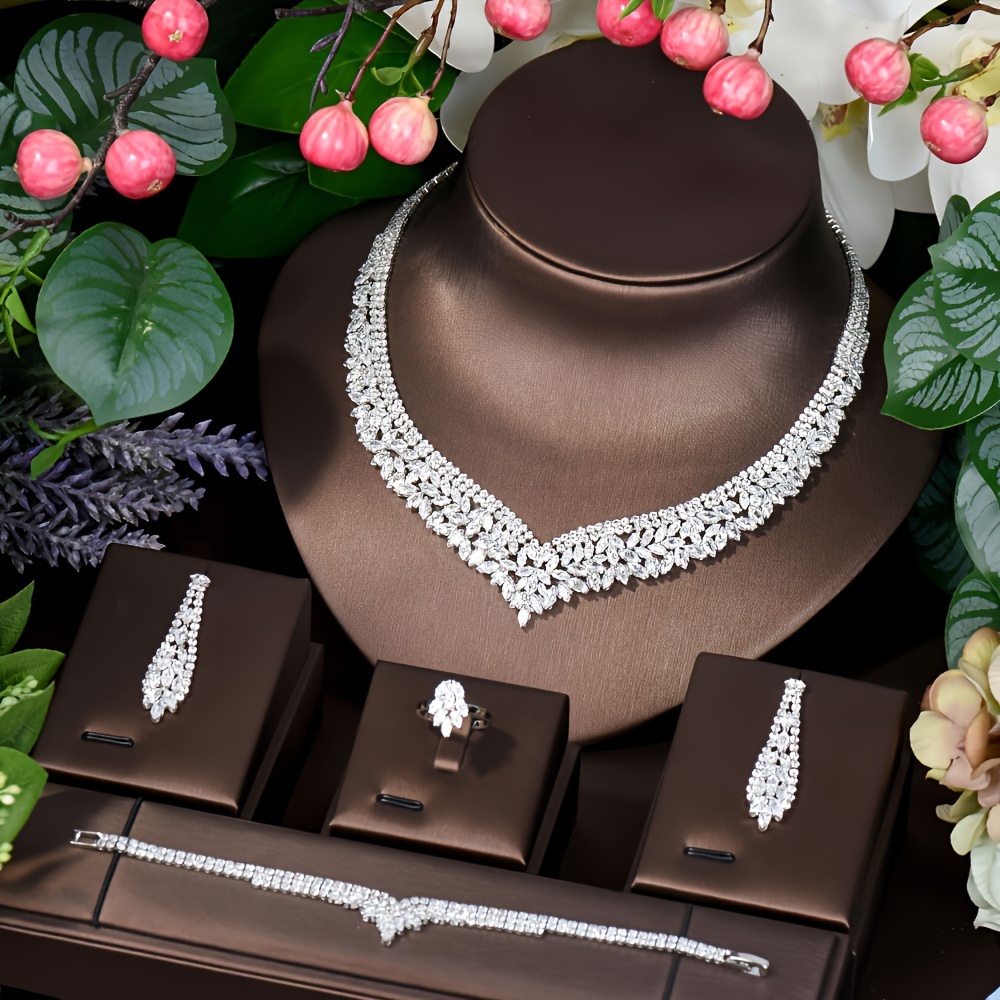 Image of 4pcs Elegant Fashionable Luxury Party Middle Eastern Women High Quality Bridal Jewelry Set