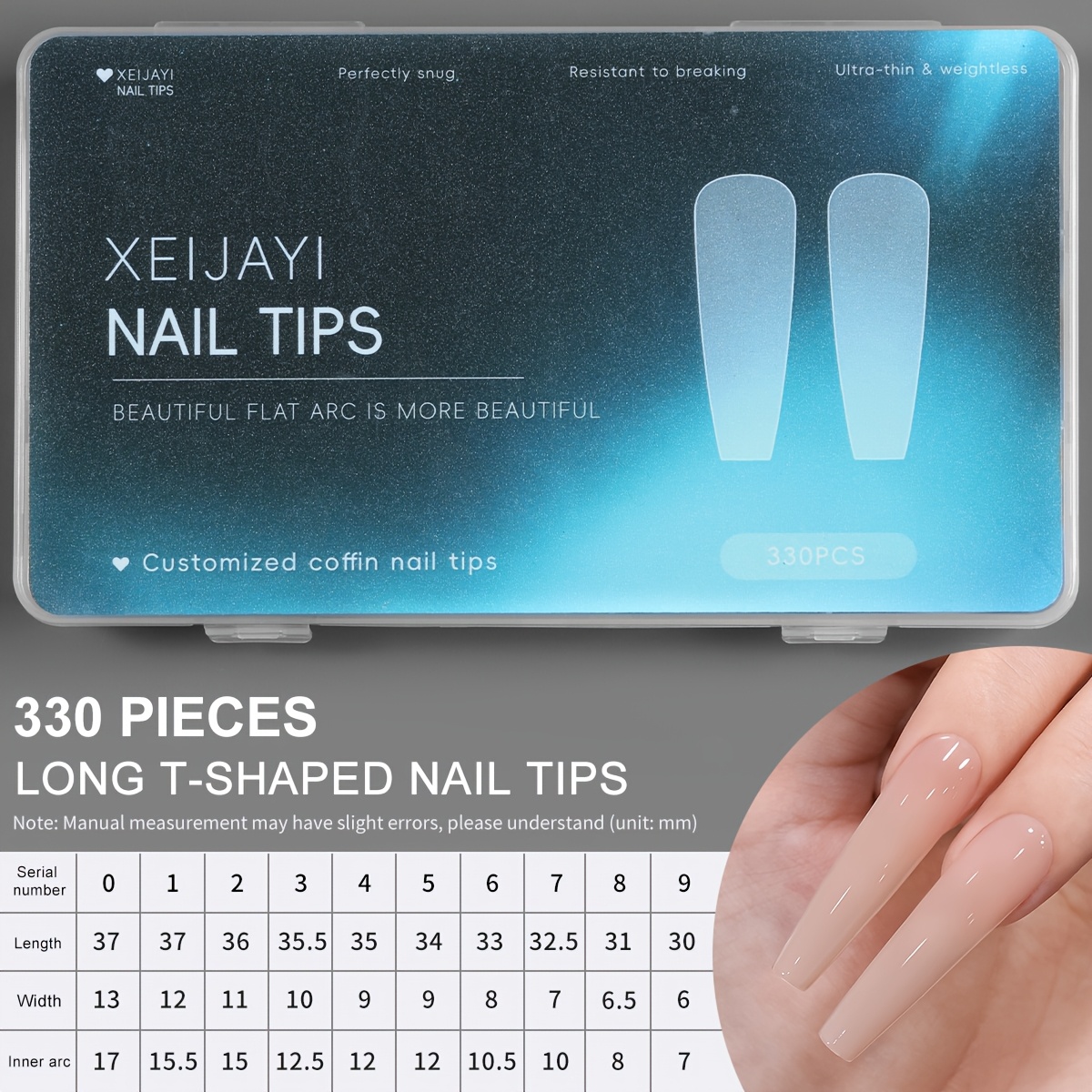 TEMU Boxed Xeijayi 330pcs Long T-shaped Nail Tips --- Soft Gel False Nail Stickers, Long T-shaped Nail Tips With Curved Fit, Flexible And Durable,
