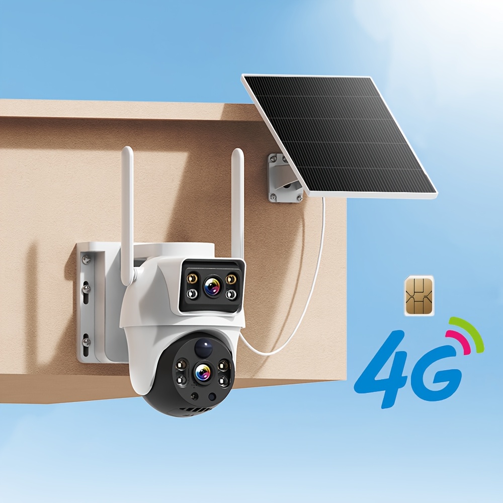 4g 8mp Outdoor Solar-powered Dual-lens Camera, Pir Human Detection, Motion Detection, Talk, Night Vision, Alarm Push, Multi-people , Built-in Sim Card, For