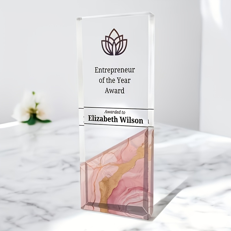 TEMU 1pc Personalized Transparent Acrylic Trophy, Custom High-end Award, Company Anniversary Gift, Long Tube Shape, Indoor And Outdoor Use, No