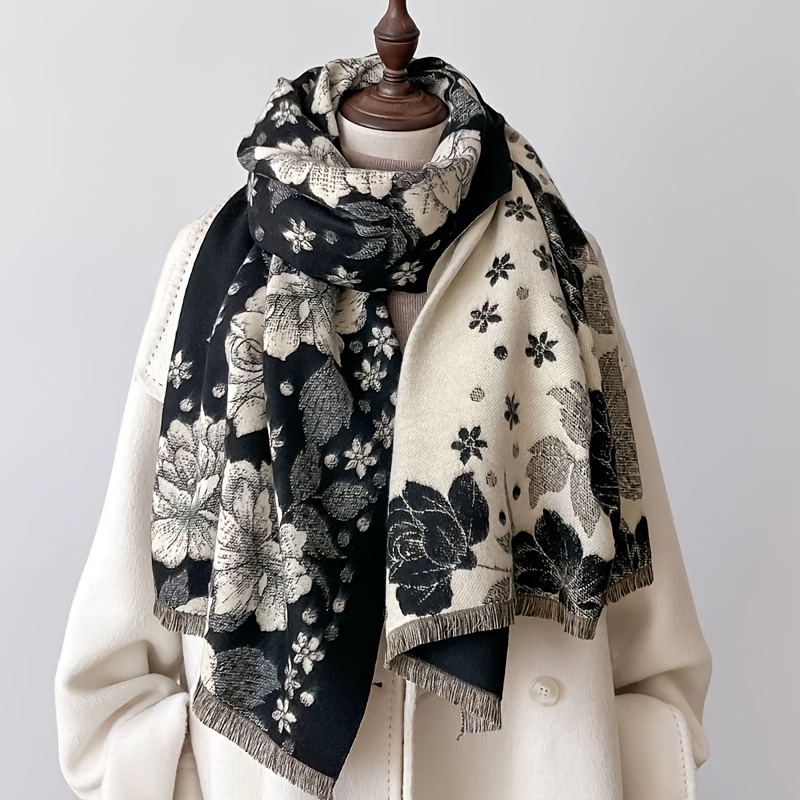 

Chic Dual-sided Floral Scarf For Women - Cozy & Warm, Winter