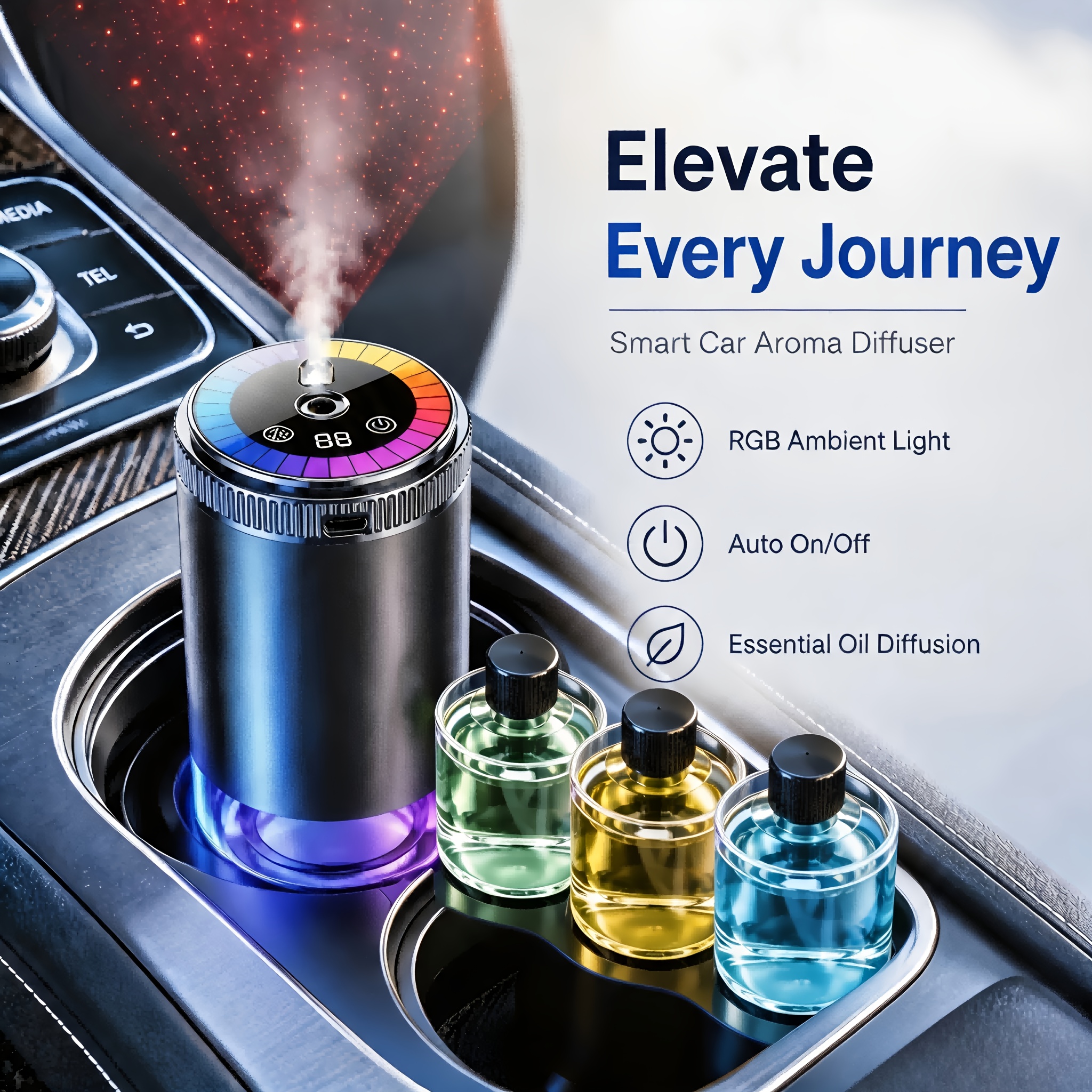 TEMU Rechargeable Smart Car Fragrance Diffuser, Natural French Scented Essential Oils/perfume, Portable Car Air Humidifier, Usb Charging, Long-, Fits
