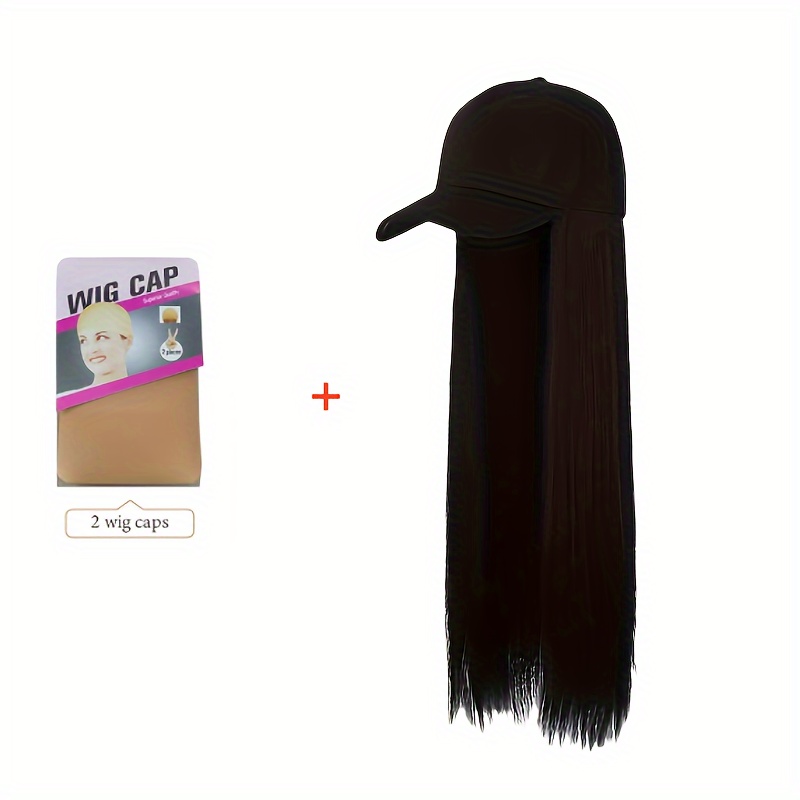 TEMU 18-inch Long Straight Synthetic Hair Extension With Adjustable Black Baseball For Women - Elegant Daily Use, Fashion Accessory | Elegant Hairpiece | Adjustable
