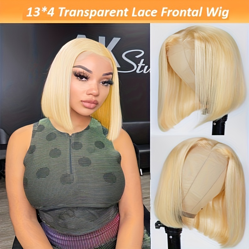 

613 Blonde Bob Wig Human Hair 13x4 Blonde Lace Front Wigs Human Hair Pre Plucked Transparent Lace 180% Density 613 Frontal Wig Brazilian Straight Short Bob Wigs