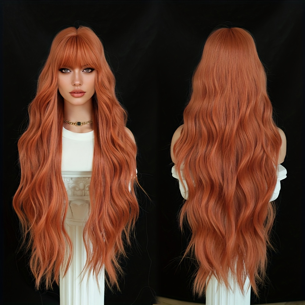 E-shop Kostümperücken Lange Locken Orange Perücken für Frauen Täglicher Partygebrauch Halloween Verkleidung Perücken Hitzebeständig Synthetisch 34 Zoll