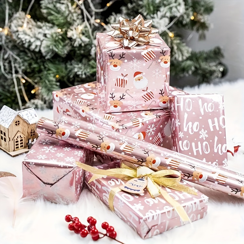 

Pink Christmas Wrapping Paper - 1 Roll, Aluminum Foil With Reindeer & Designs, Gifts And Crafts, Best For Christmas