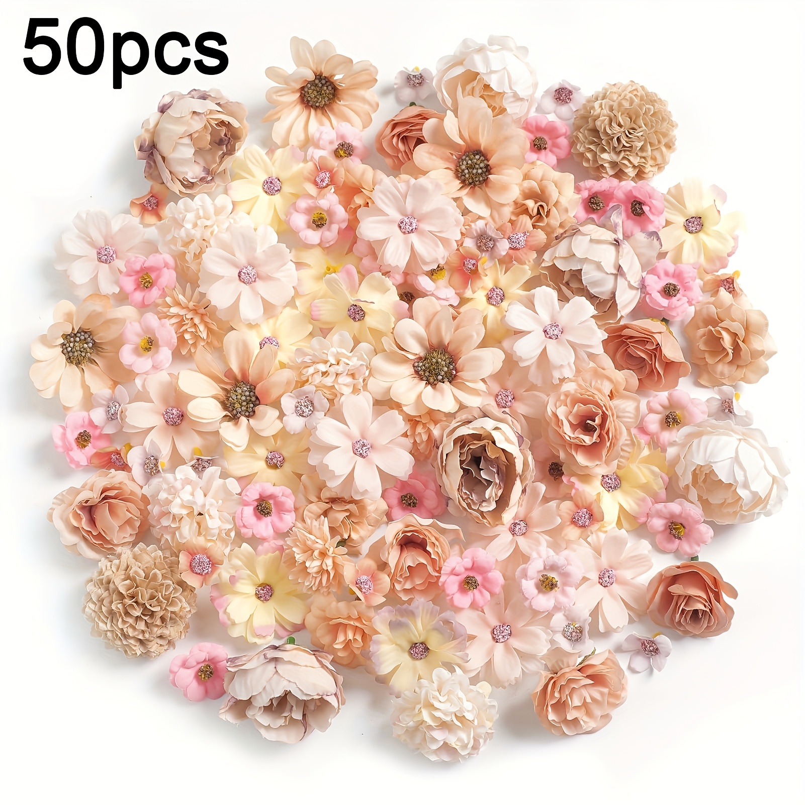 TEMU 50pcs Champagne Mini Artificial Flowers Multicolor, Fake Rose Daisy Craft Supplies Wedding Party Wreath Home Decor