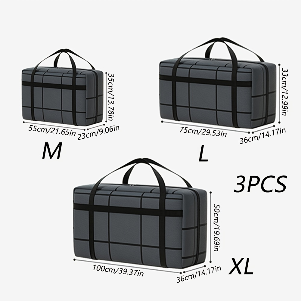 3pcs Foldable Storage Bags - Handheld Organizer For Moving, Travel, Dormitory & Wardrobe Clothes And Blanket Storage