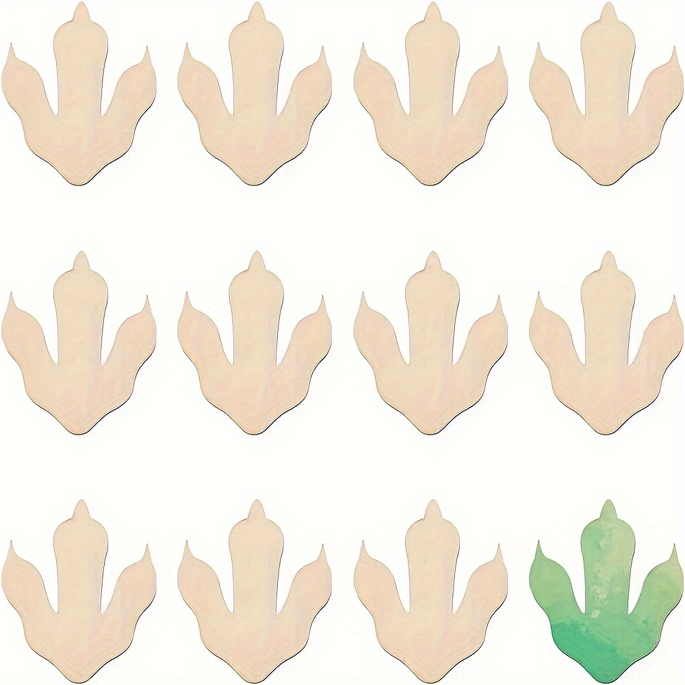 

12pcs Unpainted Wooden Dinosaur Footprint Cutouts, 3.54x2.93" - Diy Craft Blanks For Home Projects & Decorations