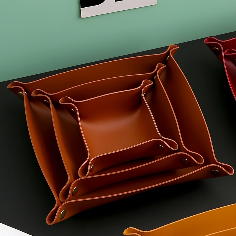 3pcs Faux Leather Storage Box Tray For Entryway And Coffee Table, Decorative Tray For Jewelry, Cosmetics, Keys And Small Items, Entryway Key Organizer Tray