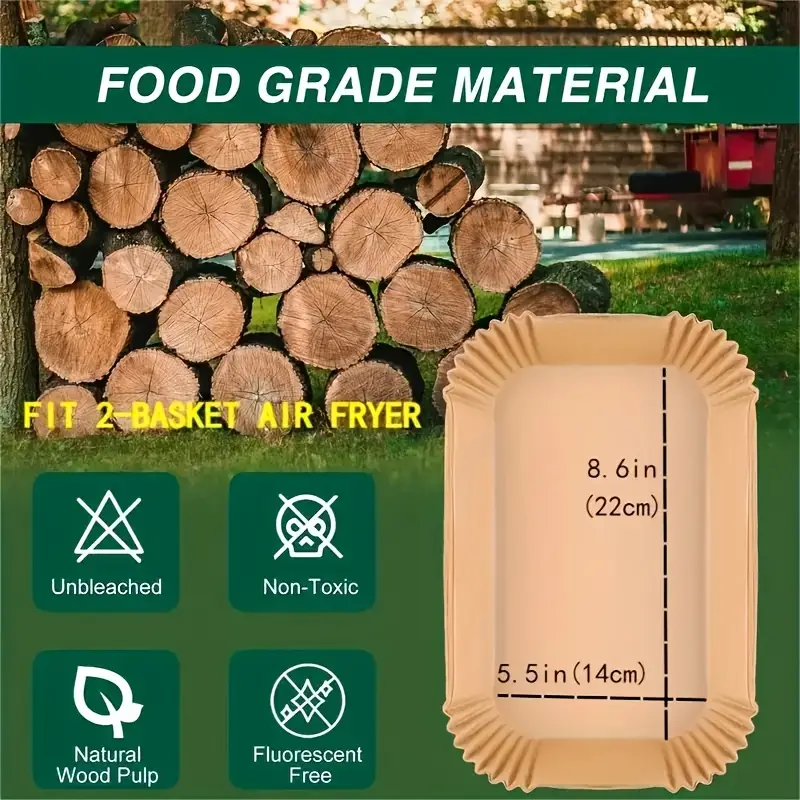 100pcs moroder non stick disposable air fryer liners rectangular oil waterproof parchment paper baking sheets for dual basket fryers ideal for chicken nuggets wings more essential kitchen accessory Product details 6