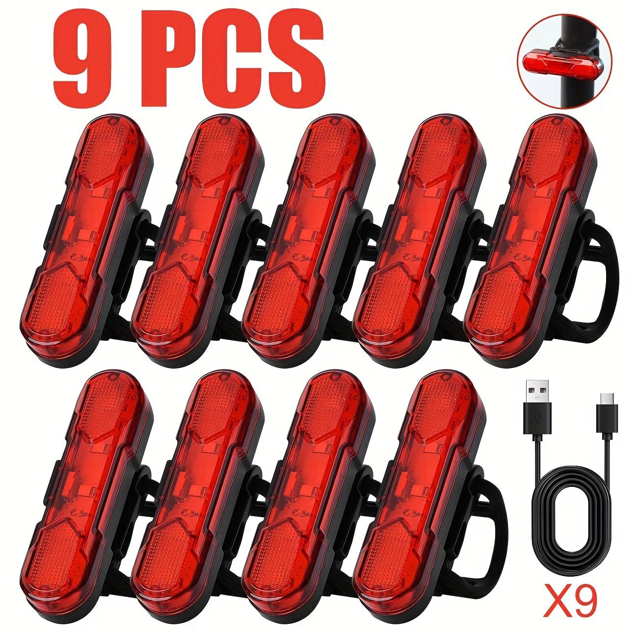 TEMU 3/5/7/9pcs Cob Led Lights - Usb Rechargeable Bike Rear Light With 4 (/flash/so Strobe/wave), High-visibility Safety Back Light For