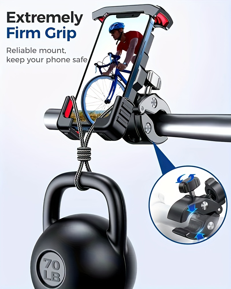 Motorcycle Phone Holder - Durable ABS Handlebar Attachment with Red Grips And Adjustable Clamp Securely Holds Smartphones on Motorcycles Motorcycle Additions | Sturdy Phone Grip | Adjustable Clip Design Bicycle Phone Holder Stainless Steel Motorcycl