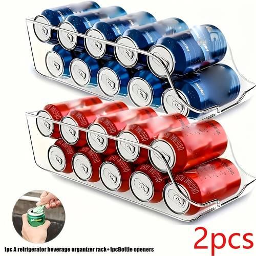 transparent refrigerator storage bin with random color bottle opener space saving suitable for sodas cans and durable acrylic material ideal for use in refrigerators freezers