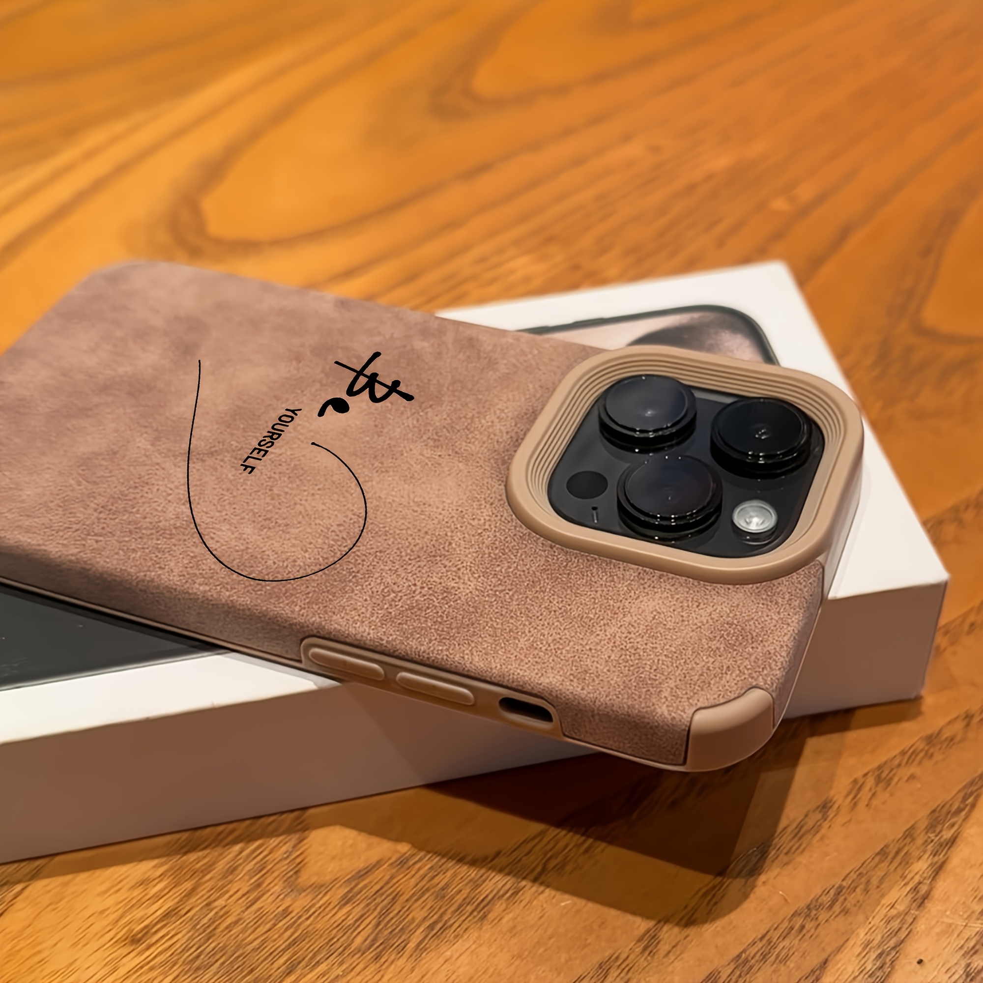 TEMU Phone Case - A Minimalist Line Pattern, Faux Leather Textured Phone Case, Stylish, Lightweight, High-quality Birthday Gift, Perfect Halloween