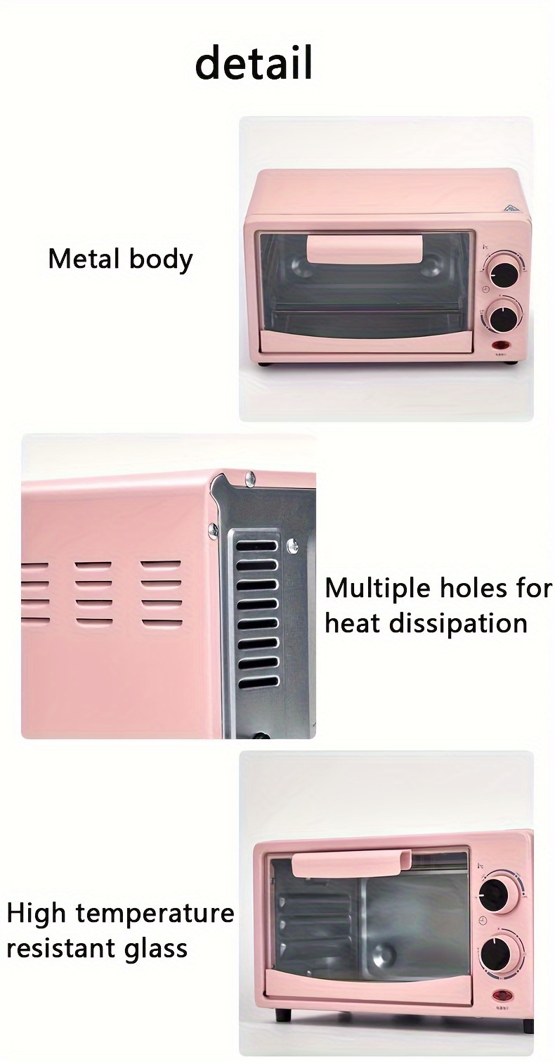 12qt compact pink countertop oven 12 saving design for baking roasting and small pizzas easy mechanical knob control small kitchens details 5