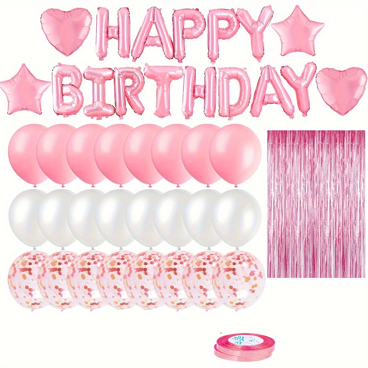 

45pcs Pink Birthday Party Decoration, Pink Banner, Heart Confetti Latex Balloons For Women Girl 13th 15th 16th 18th 21th 30th Birthday Party Decoration