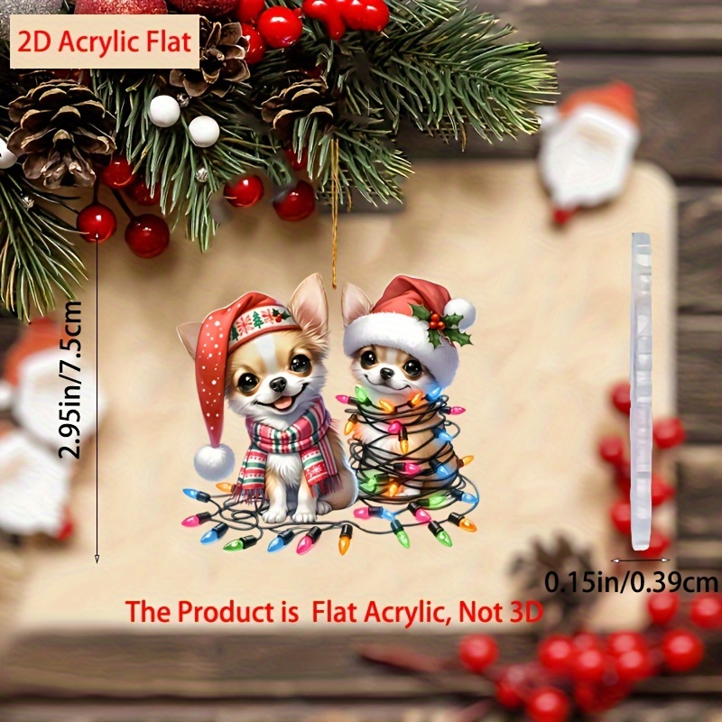 

1pc Acrylic Chihuahua Hanging Ornament - 2d Christmas Tree Decoration, Versatile For Home Decor Or Keychain, Perfect Holiday Gift