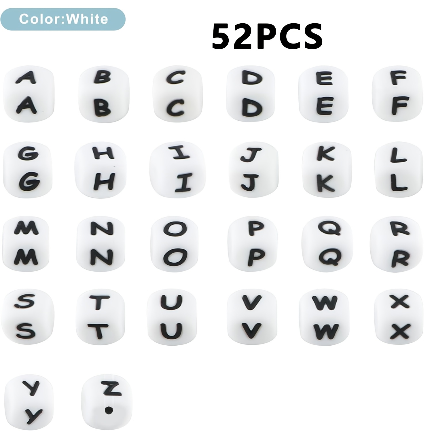 TEMU Un ensemble cadeau de 52 perles en silicone de carrée multicolores avec des lettres, pouvant être utilisé pour les sacs à dos, , les porte-clés,