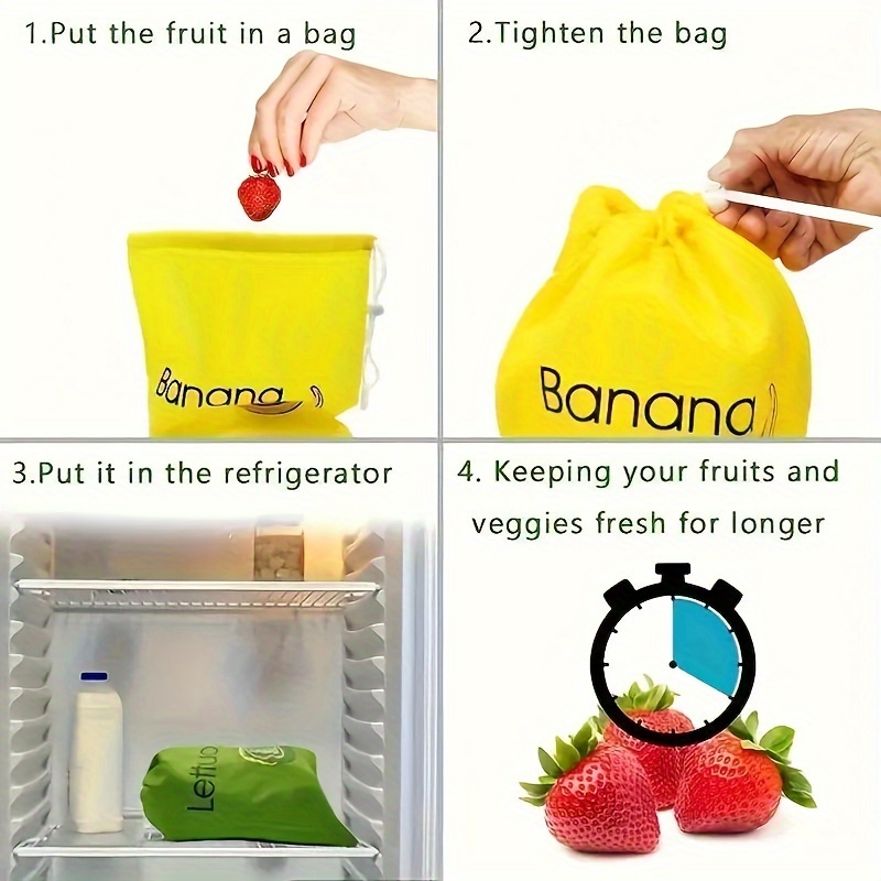 1pc banana storage bag reusable aluminum fruit keeper with drawstring food grade nylon large capacity double stitched prevents   for refrigerator vegetable lettuce sack details 2