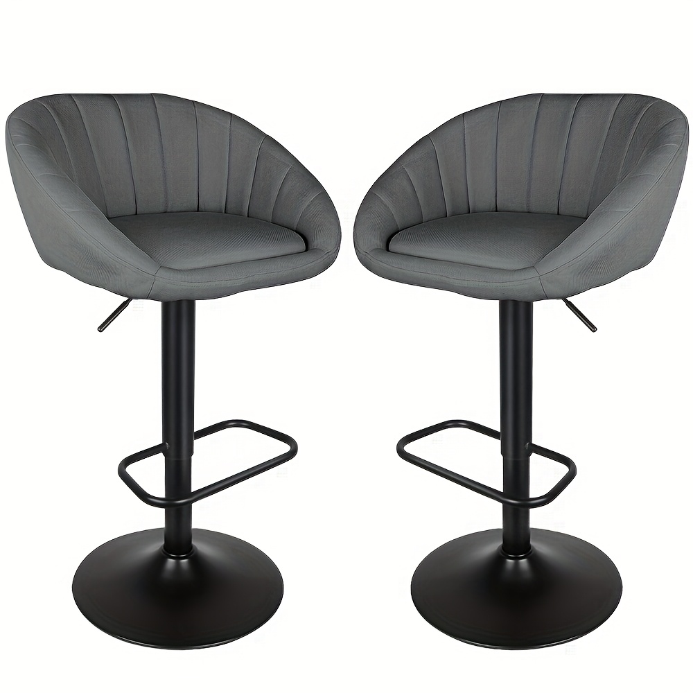 TEMU 2pcs Scandinavian Modern Bar Stools With Wide Semi-circular Seat - Natural Linen Cushioned Counter Height Stools Suitable For 90cm Island, Metal