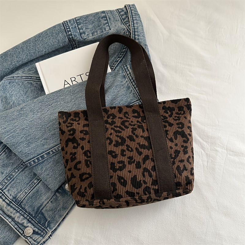 TEMU 1pc Women' & White Leopard Print Handbag - Small Zippered Tote Suitable For Work,, Travel, Commuting, Bag With Coffee/white, Gift Shopping Bag