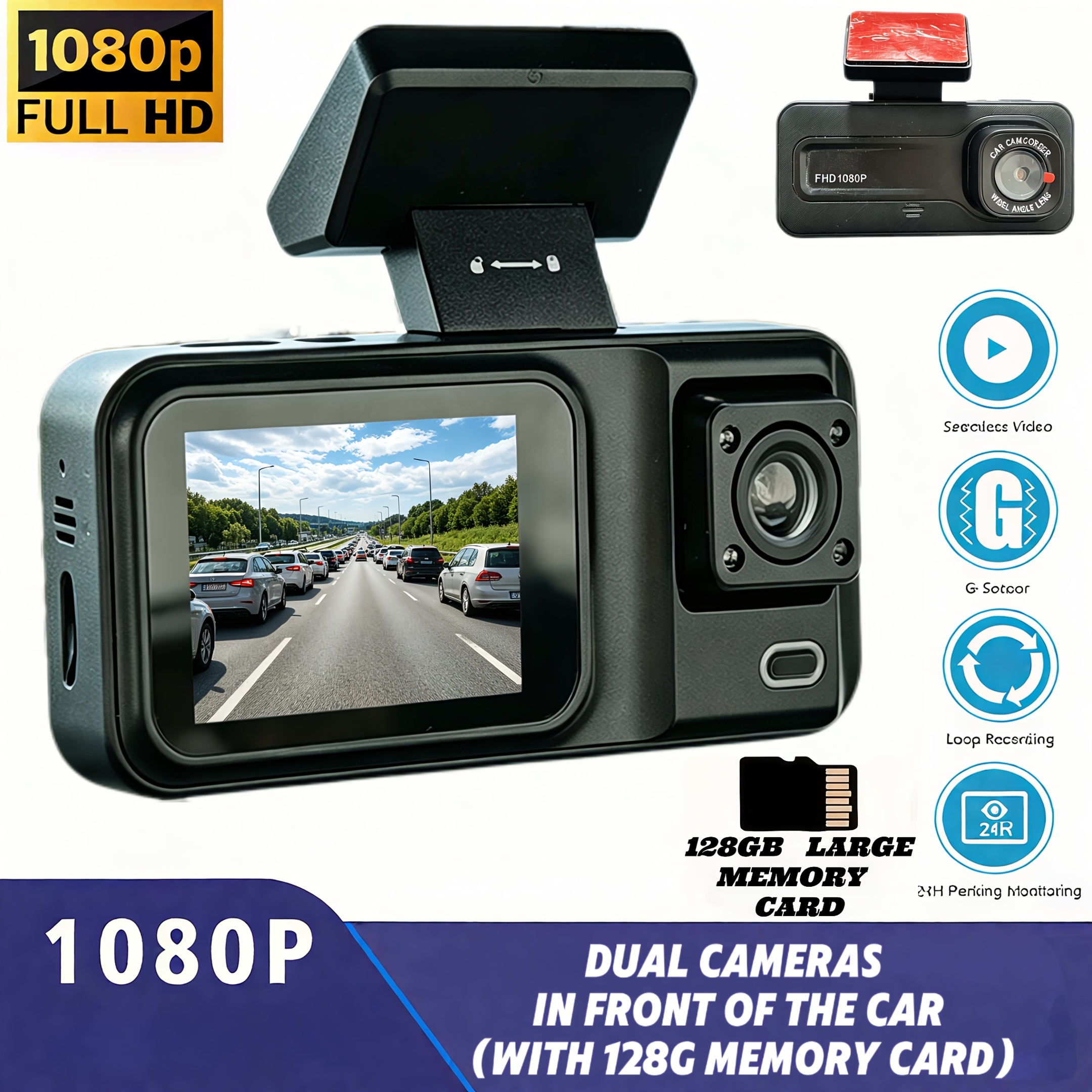 Dual-Lens 1080P Car Dashcam with Night Vision & G-Sensor