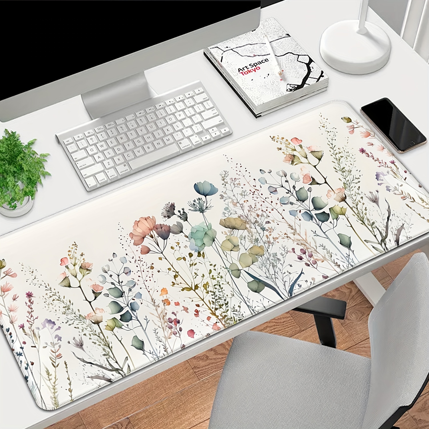 

1pc Floral Large Mouse Pad Extended Desk Pad Xl Keyboard Mat Long Mousepad For Decor Non Slip Rubber Base With Suitable For Gamers, Home Office, Study, And Work