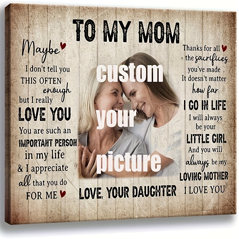

(customized) Happy Mother's Day, Personalized Mother Daughter Photo Name Canvas Wall Art, Best Gift For Mom Vintage Letter With Framed Ready To Hang 11.8inx15.7inch