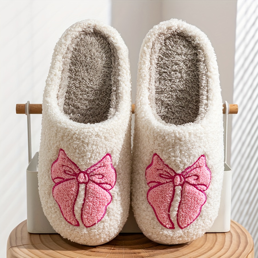 

Bowknot Pattern Slippers, Casual Slip On Plush Lined Shoes, Comfortable Indoor Home Slippers