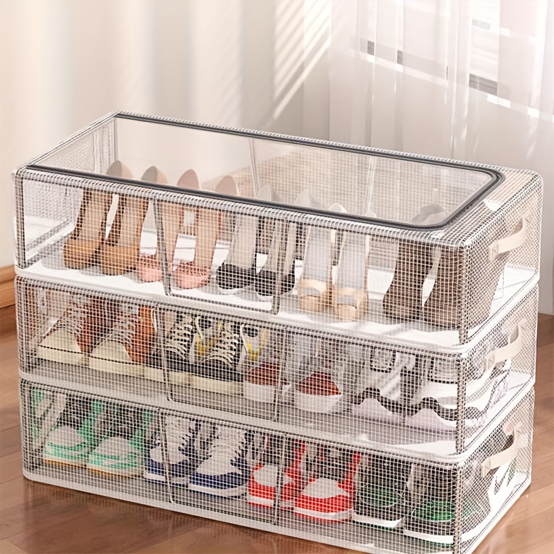 

Large Capacity Foldable Shoe Storage Box - Transparent, Dustproof With Reinforced Steel Frame For Under-bed Organization