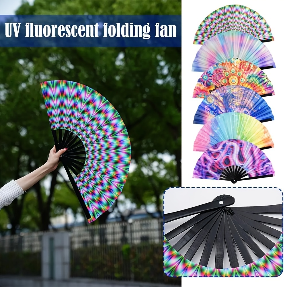 

Large 13-inch Folding Handheld Fan - Colorful Gradient, Reflective Design For Rave Festivals & Dance Performances - Perfect Gift For Halloween, Christmas, Easter