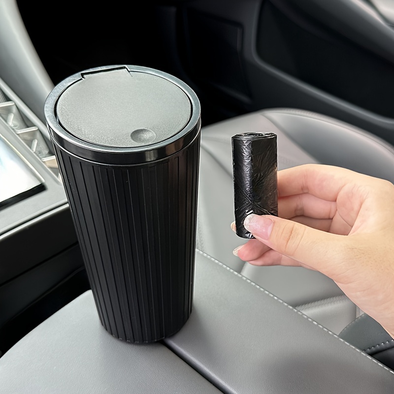 Image of Premium Round Car Trash Can With Lid - Garbage Cans For Vehicle Storage And Home Use, Fits Cup Holder & Armrest Box, Ideal For Keeping Clean And Organized