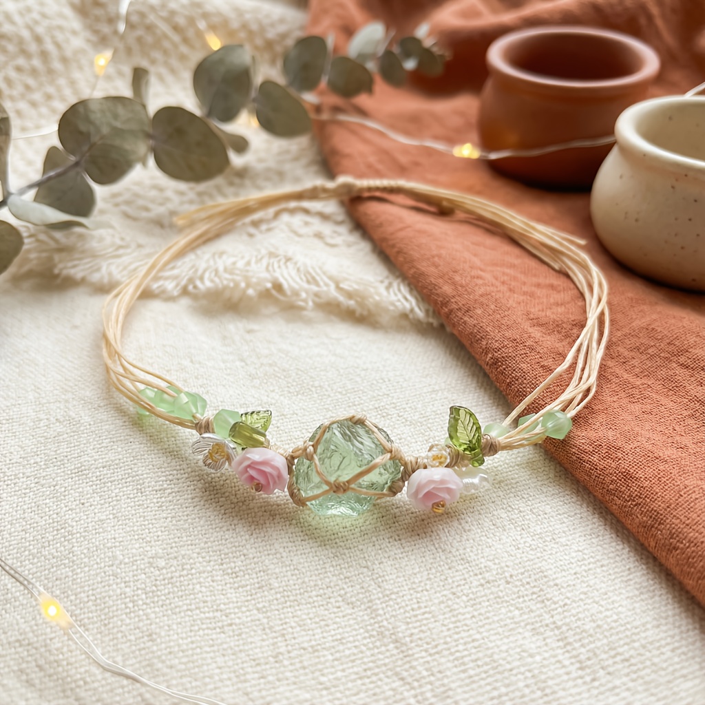 TEMU 1pz Braccialetto Bohemien Intrecciato a con Perline di Artificiale a Forma - Nodo Regolabile a , Intrecciato a per Donne, Regalo Valentino, per