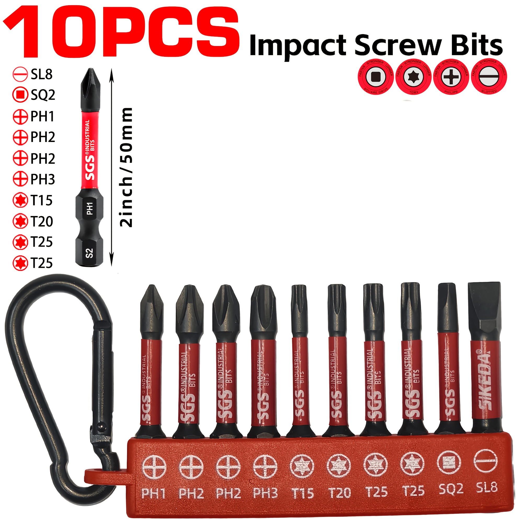 Image of 10/20pcs Impact Screwdriver Bit Set, Includes Ph/pz/sl/sq/torx, 25mm/50mm Dual Lengths, Suitable For /industrial Assembly/automotive And More, High-strength Impact Resistance