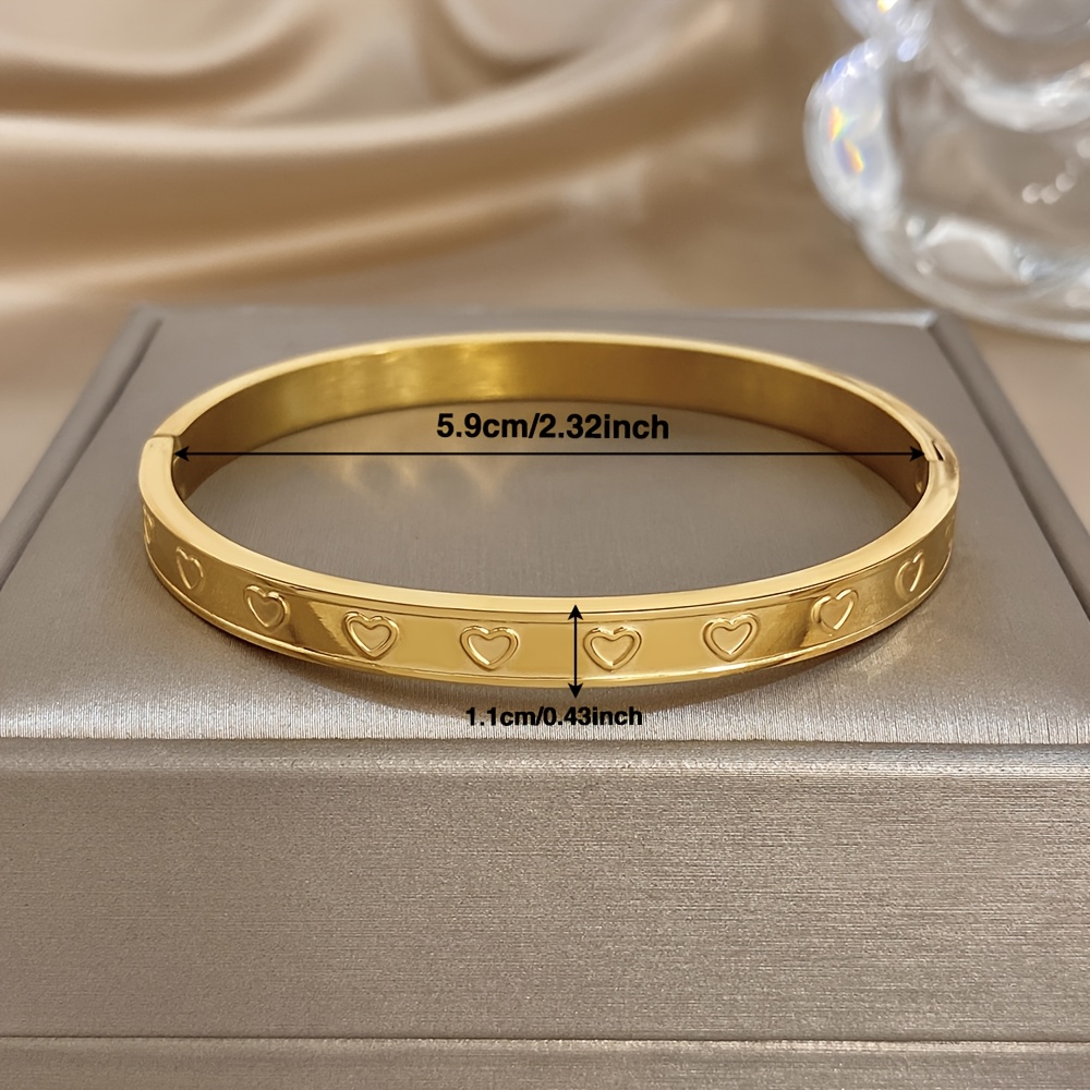Golden-Plated Heart-Shaped Stainless Steel Bracelet, Adjustable Cuff